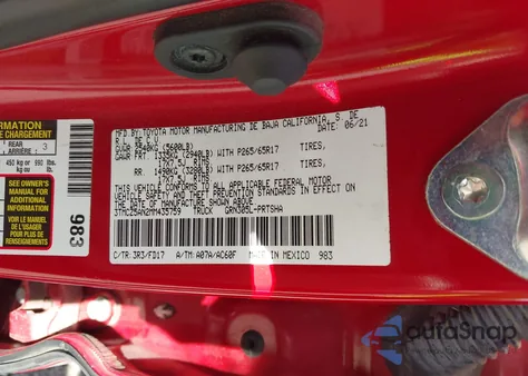 2021 Toyota Tacoma Trd Sport из США, поврежденный, VIN 3TMCZ5AN2MM435759